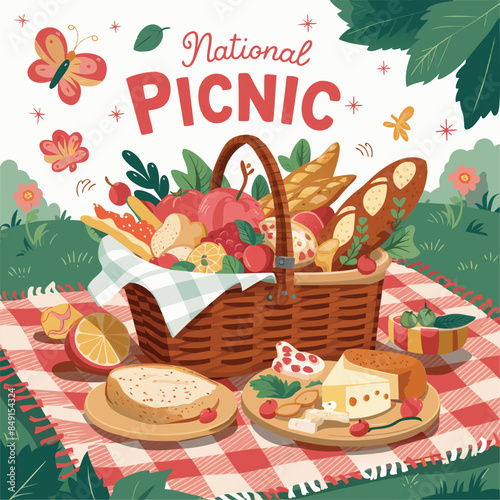 Celebrate National Picnic Day: A Vibrant and Nostalgic Vector Illustration of Joyful Picnic Bliss