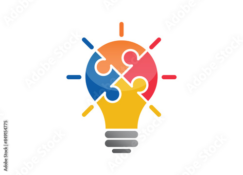 Light bulb vector icon from colorful, jigsaw puzzle pieces, Business solution and idea, Problem solving vector icon