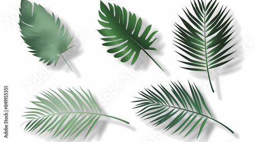 Realistic transparent shadow from a leaf of a palm tree on the white background. Tropical leaves shadow. Mockup with palm leaves shadow.
