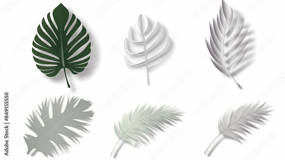 Fototapeta premium Realistic transparent shadow from a leaf of a palm tree on the white background. Tropical leaves shadow. Mockup with palm leaves shadow.