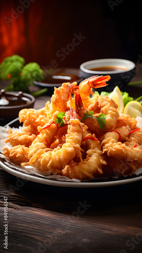 Japanese tempura with crispy fried shrimp food photography poster background