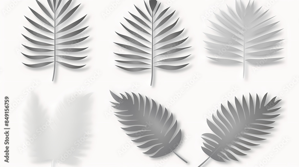 Fototapeta premium Realistic transparent shadow from a leaf of a palm tree on the white background. Tropical leaves shadow. Mockup with palm leaves shadow.