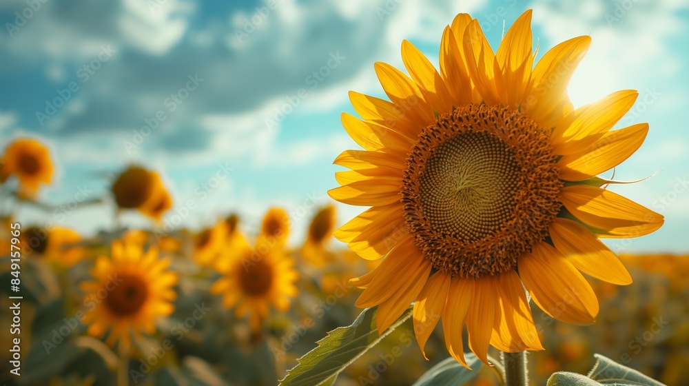 A Golden Sunflower in a Field Under a Cloudy Sky A Golden Sunflower in a Field Under a Cloudy Sky