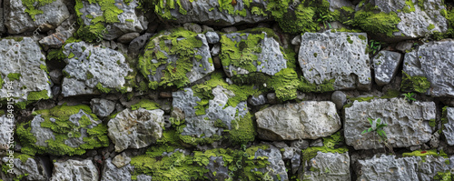 Rustic mossy stone wall background with rough texture and green and grey tones: Natural and rugged, adding a touch of nature