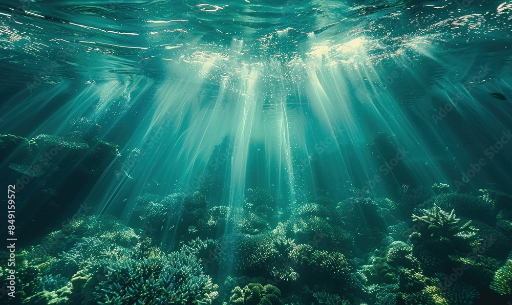 Obraz premium The sun's rays shine through the water.