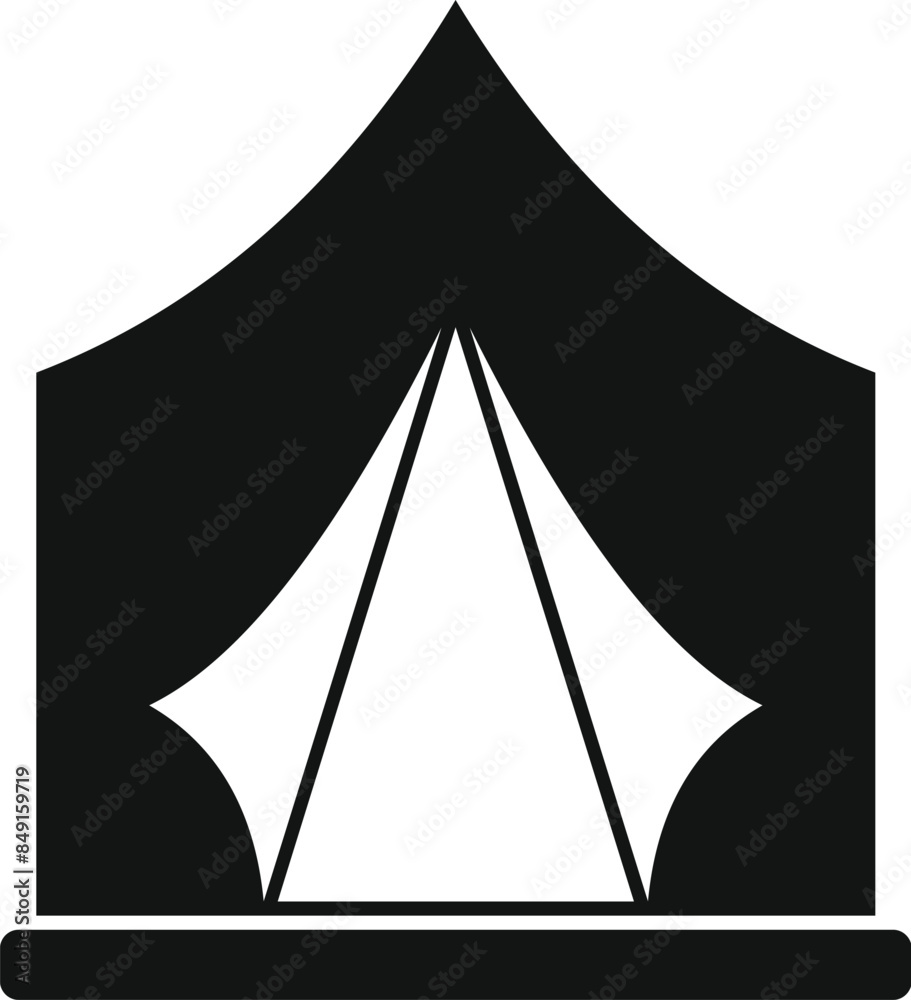 Black camping tent standing on the ground in simple style isolated on white Black camping tent standing on the ground in simple style isolated on white