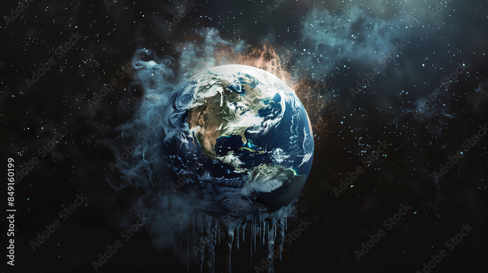 Obraz premium Artistic Depiction of Earth Suffering Climate Change with Melting Ice