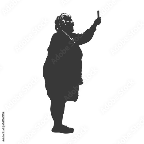Silhouette of an Elderly Woman Taking a Selfie with Phone.