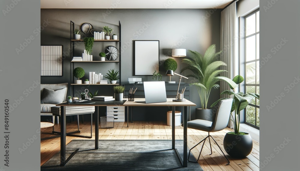 Design a modern home office setup with stylish furniture with minimalist decor. Design a modern home office setup with stylish furniture with minimalist decor.