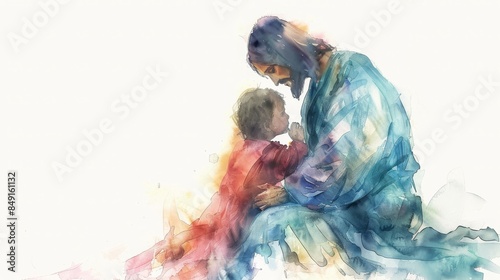 Jesus Christ watercolor Illustration. Christianity hand drawn