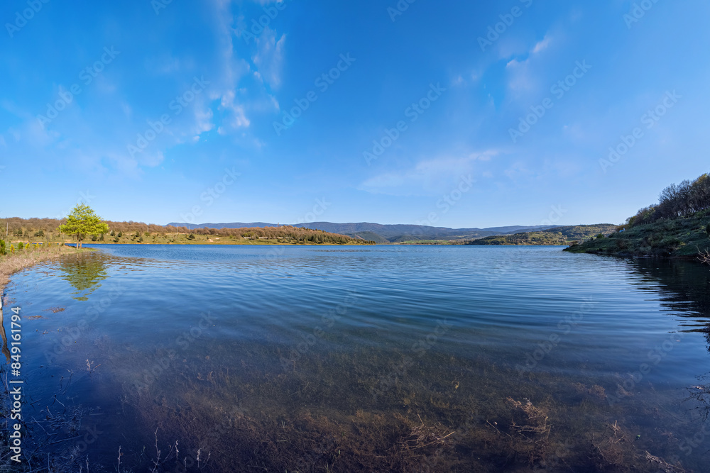 Lake landscape. Nature photo taken with fisheye lens. The water surface and the ground appear in the same frame. Bolu,Turkey. Lake landscape. Nature photo taken with fisheye lens. The water surface and the ground appear in the same frame. Bolu,Turkey.