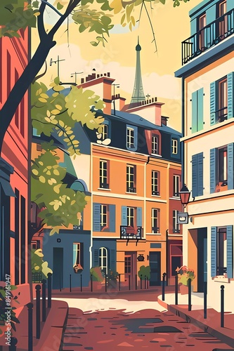 Fototapeta Naklejka Na Ścianę i Meble -  A street in Paris, France.Urban landscape, streets,houses. Architecture. Travel in Europe. Poster,postcard,print,template