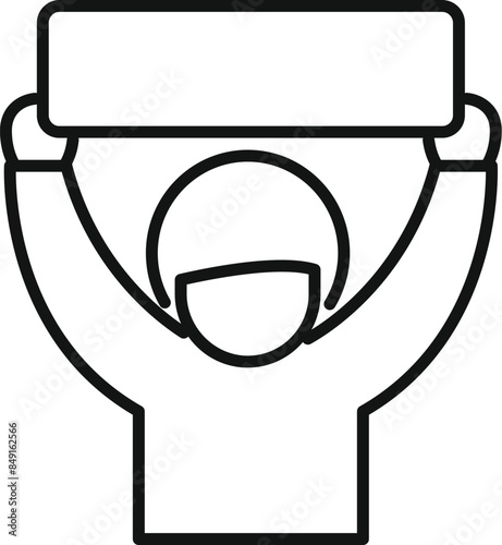 Line drawing of a protester wearing a protective mask and holding a blank banner