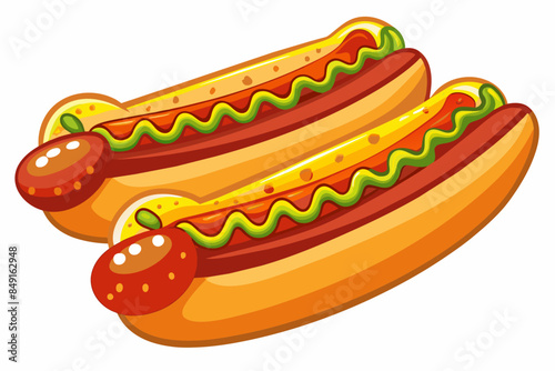 Hot dogs white background,food, hot, sausage, dog, bun, hotdog, bread, hot dog, meat, vector, mustard, fast, illustration, 