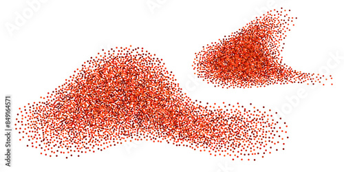 Spice powder splash. Chilli, red pepper, paprika. Spicy wave splatter; seasoned dynamic ground burst. Vector isolated on transparent background, top view.