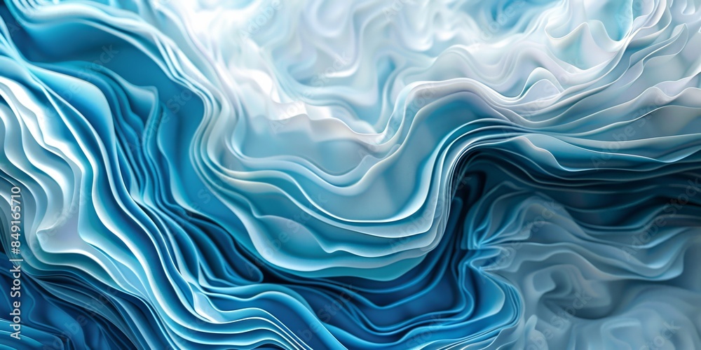 Fototapeta premium Abstract blue and white fluid waves artwork, abstract art concept. Background with copy space.