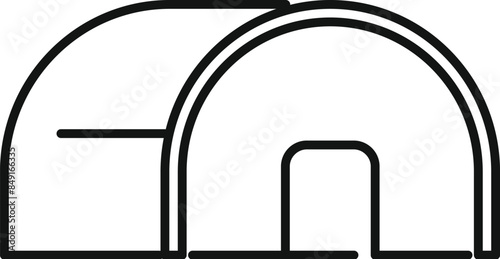 Simple icon of a large metal hangar building with a large door for storing aircraft