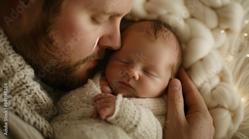 Tender Bond Between Father and Newborn Baby Close-up of Tiny Hand Grasping Father's Finger in Warm, Cozy Ambiance\