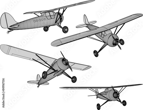 Sketch illustration vector drawing design detail of old classic vintage world war airplane 