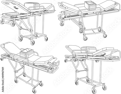 Sketch illustration vector drawing design of hospital patient bed trolley for emergencies