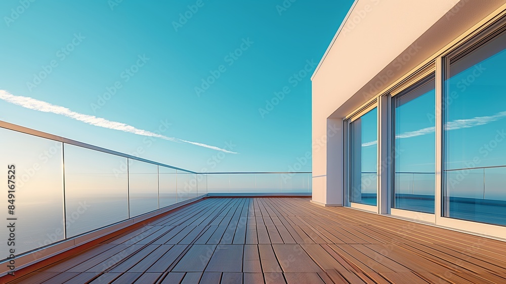 Fototapeta premium Modern Balcony with Sea View and Glass Railings