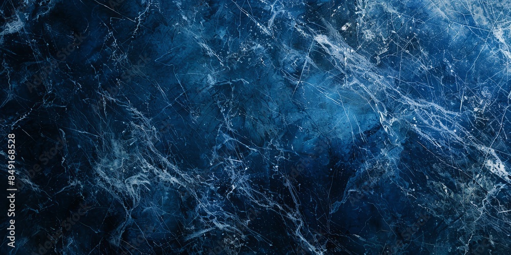 Fototapeta premium Abstract blue ice texture background with frost patterns, winter concept. Background with copy space.