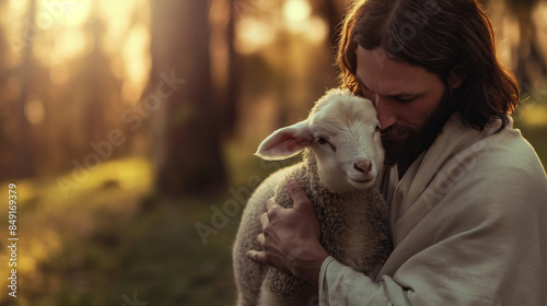 Wallpaper Mural Jesus Christ gently hold a lamb. Religion and Christianity concept Torontodigital.ca