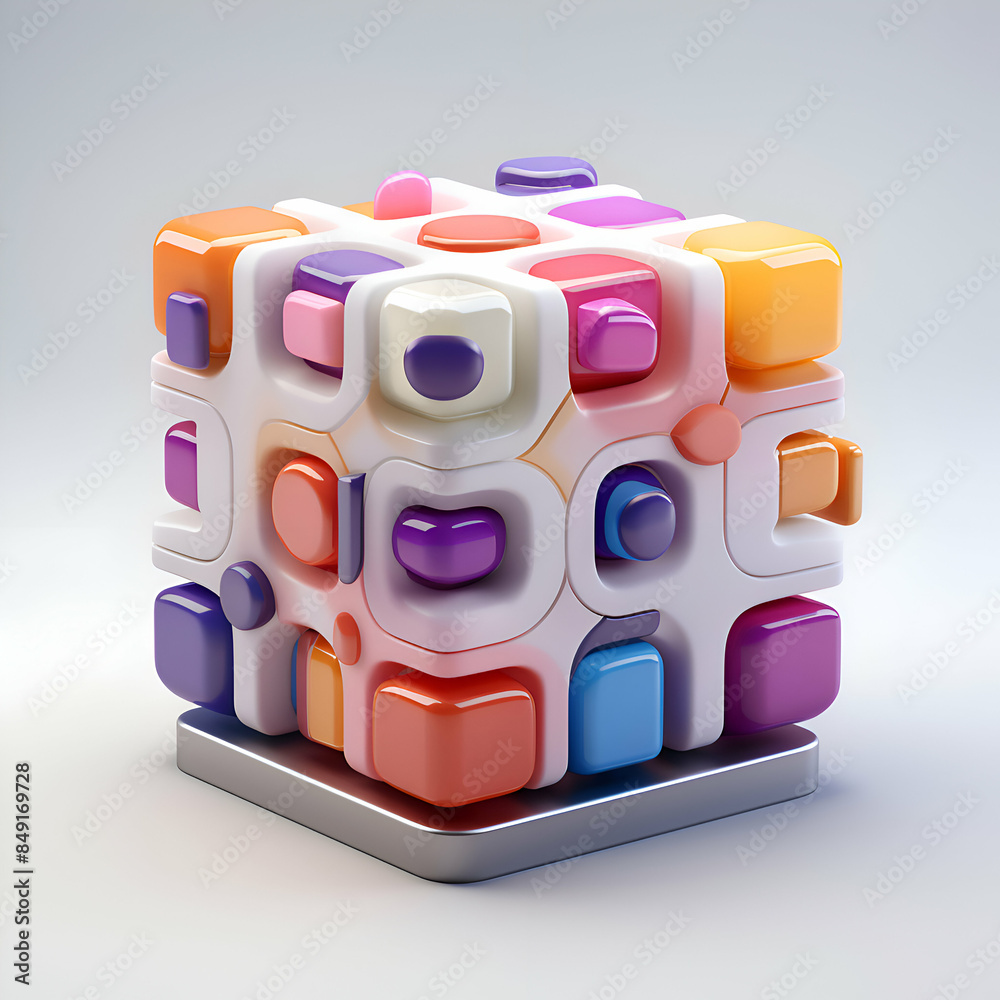 3d render of cube with different colors and shapes on white background 3d render of cube with different colors and shapes on white background