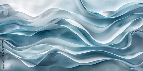 Abstract smooth, flowing waves in blue and white tones, fluidity and motion concept. Background with copy space.