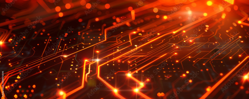 Futuristic neon orange background with circuit board patterns and glowing elements: Bright and electric, adding a high-tech and dynamic feel Futuristic neon orange background with circuit board patterns and glowing elements: Bright and electric, adding a high-tech and dynamic feel