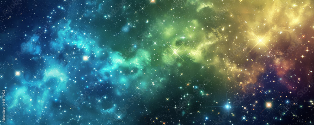Galactic space background with a mix of blue, green, and yellow nebulae, bright stars, and deep voids. Galactic space background with a mix of blue, green, and yellow nebulae, bright stars, and deep voids.