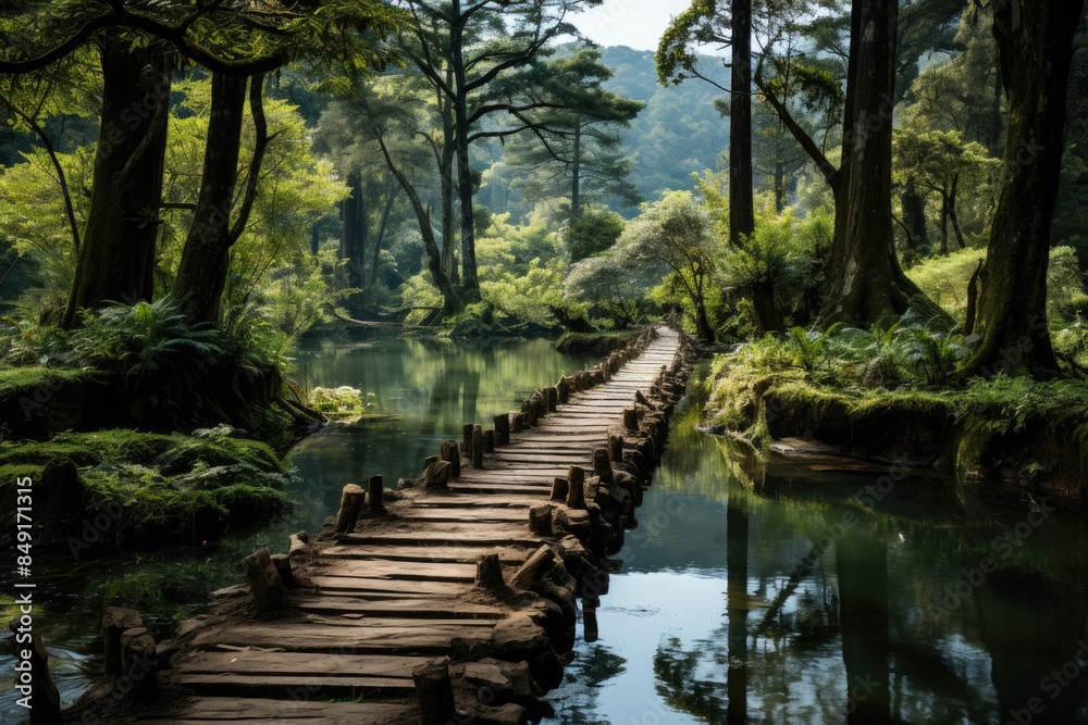 Obraz premium Serene scenario in the Forest Garden of Campos do Jordão., generative IA