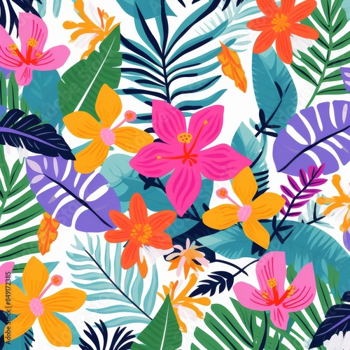 A colorful floral pattern with a bright yellow flower in the middle