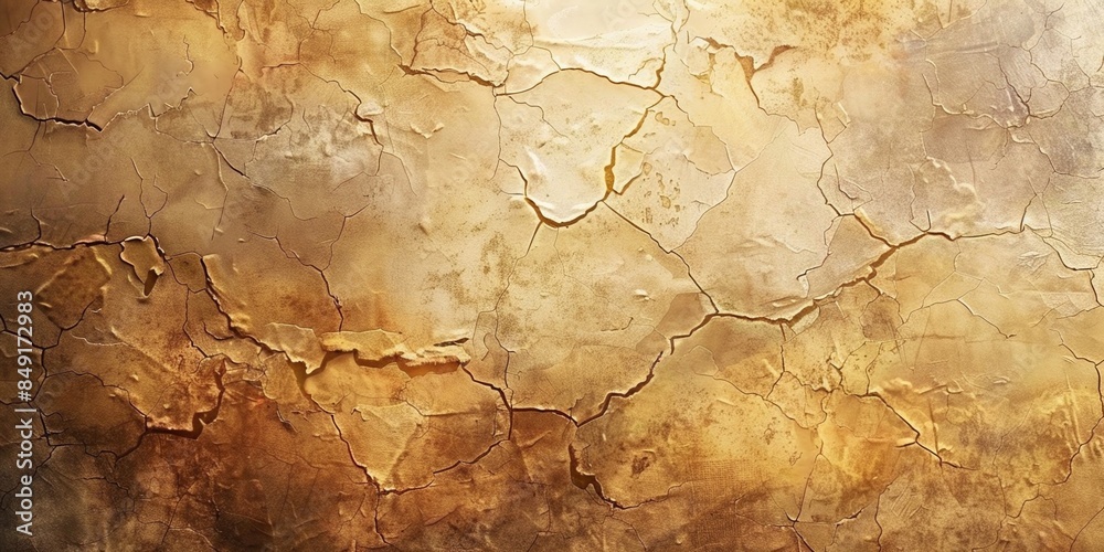 Naklejka premium Cracked golden texture background with a distressed vintage look, distressed texture concept. Background with copy space