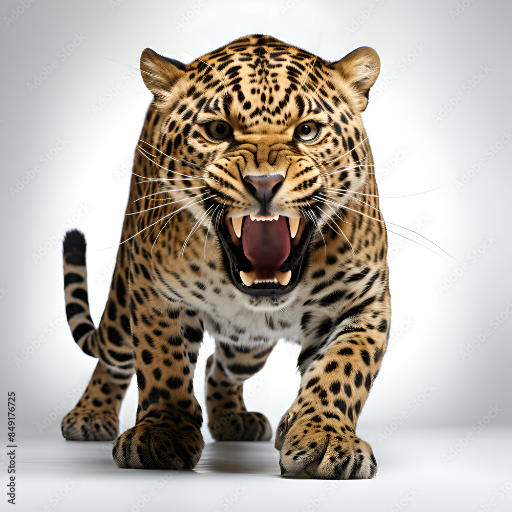 Fototapeta premium 3D rendered of a big leopard isolated on white background.