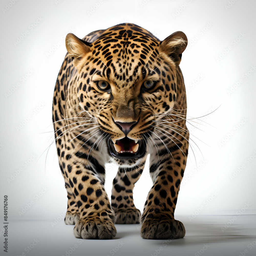 Obraz premium Leopard in front of a white background 3D Rendering