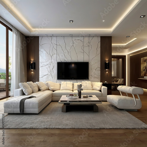 modern living room interior design with white sofa