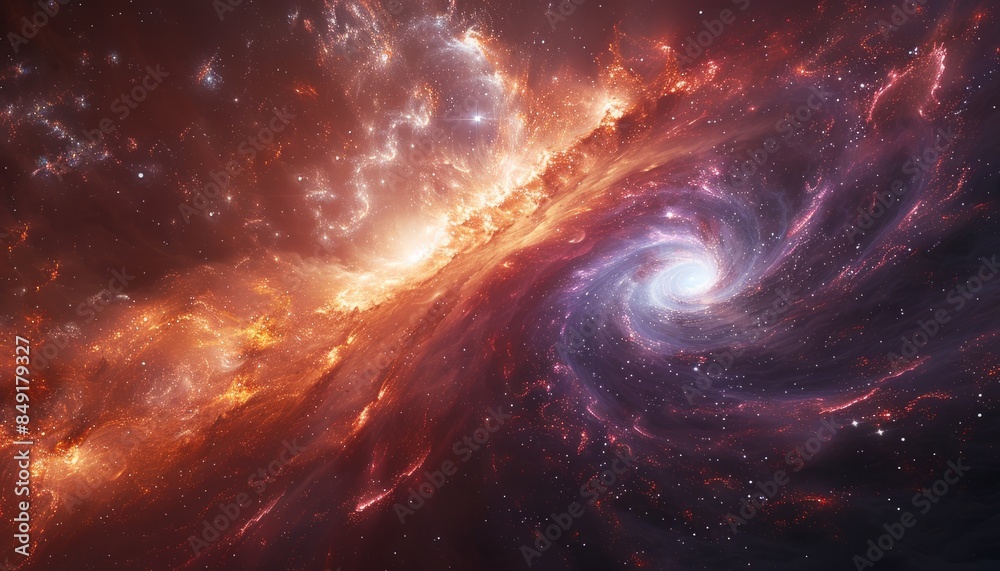 Cosmic journey through a surreal 3D galaxy, filled with shimmering stars and nebulae