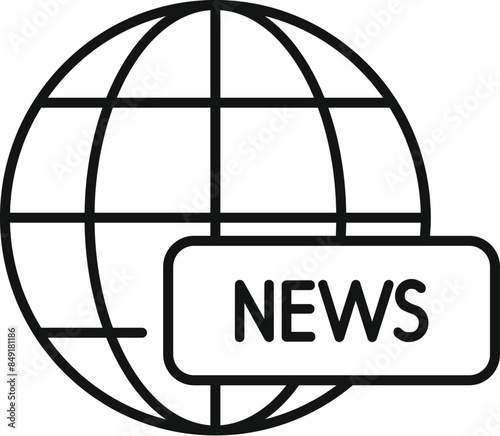 Line art icon of a world globe with news sign, representing global news and information dissemination
