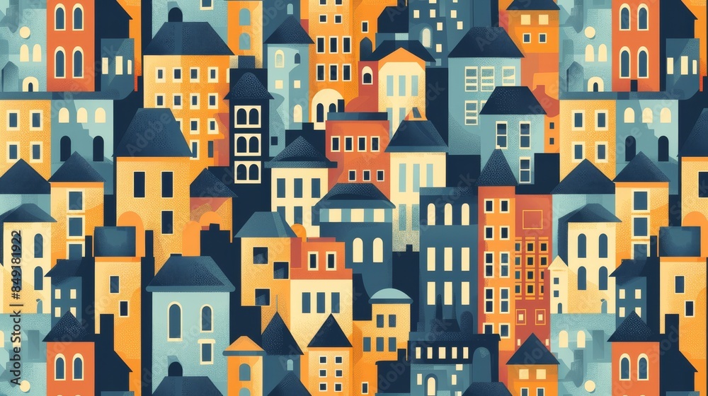Flat illustration of urban architecture and buildings in a seamless pattern for a cityscape theme. Flat illustration of urban architecture and buildings in a seamless pattern for a cityscape theme.