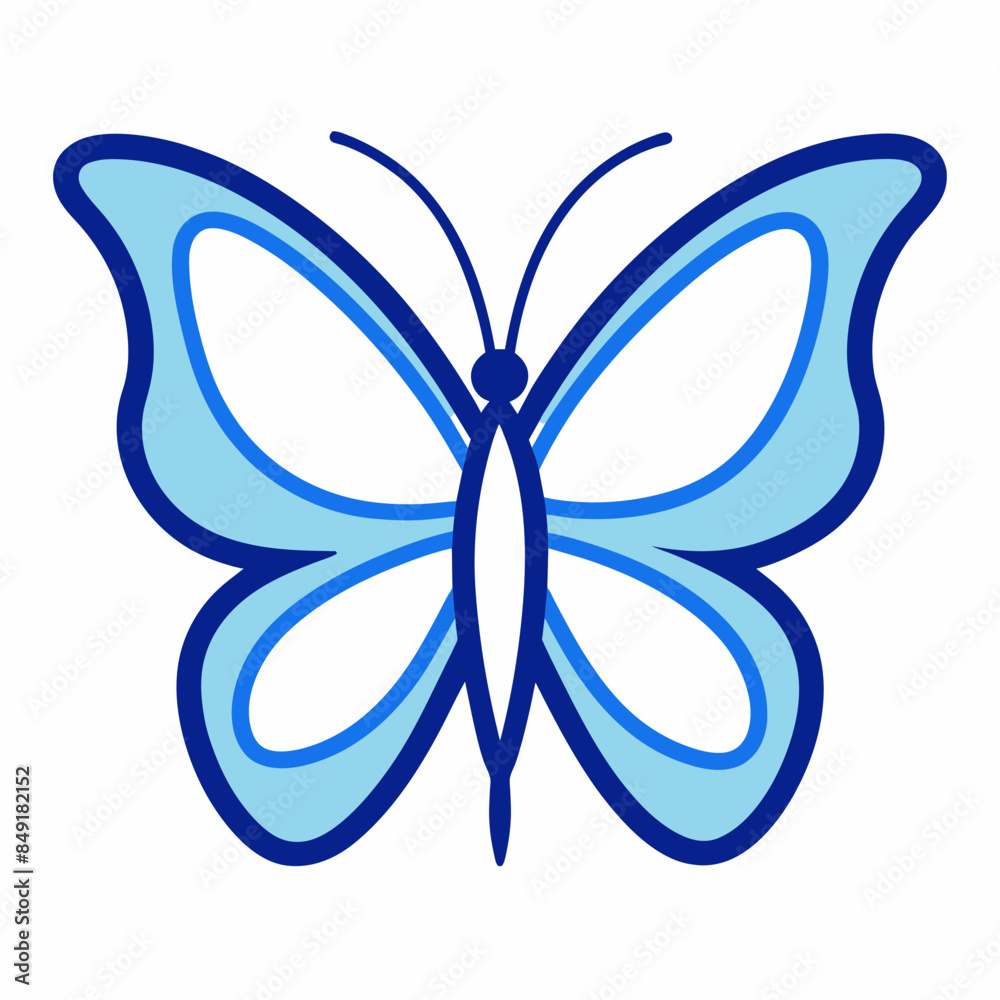 Flying butterfly sticker, blue line art vector animal illustration Flying butterfly sticker, blue line art vector animal illustration