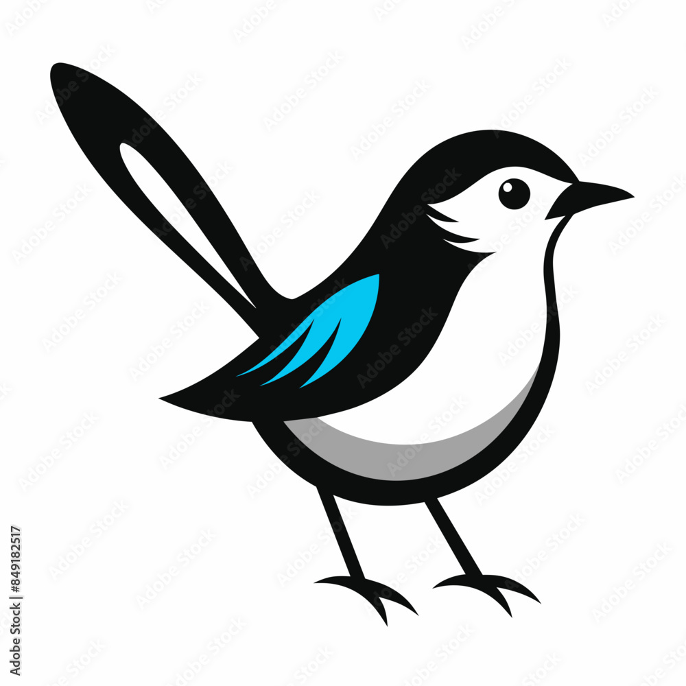 Solid black outline Fairy-Wren animal vector Solid black outline Fairy-Wren animal vector