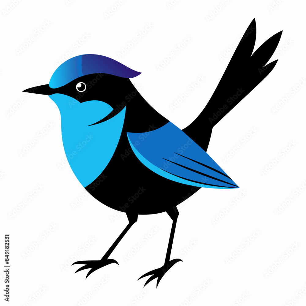 Obraz premium Solid black outline Fairy-Wren animal vector 