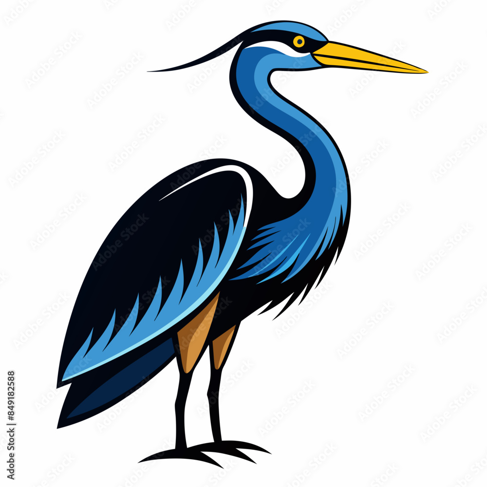 Fototapeta premium Solid black outline Great Blue Heron animal vector svg