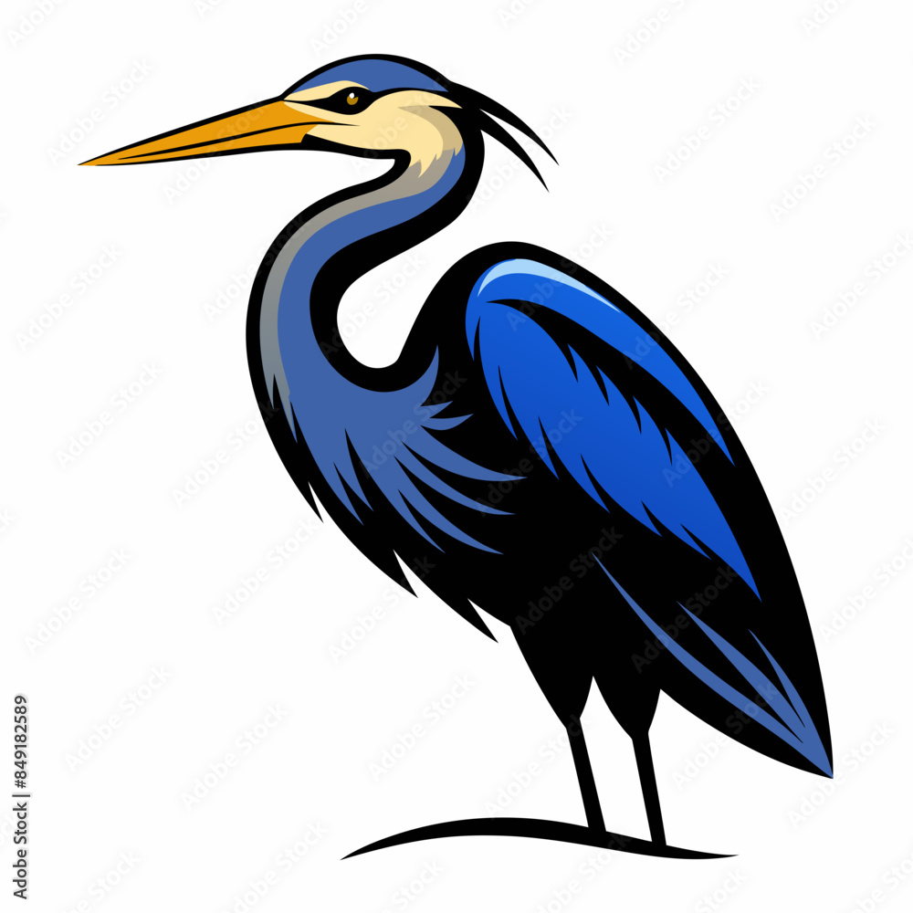 Fototapeta premium Solid black outline Great Blue Heron animal vector svg