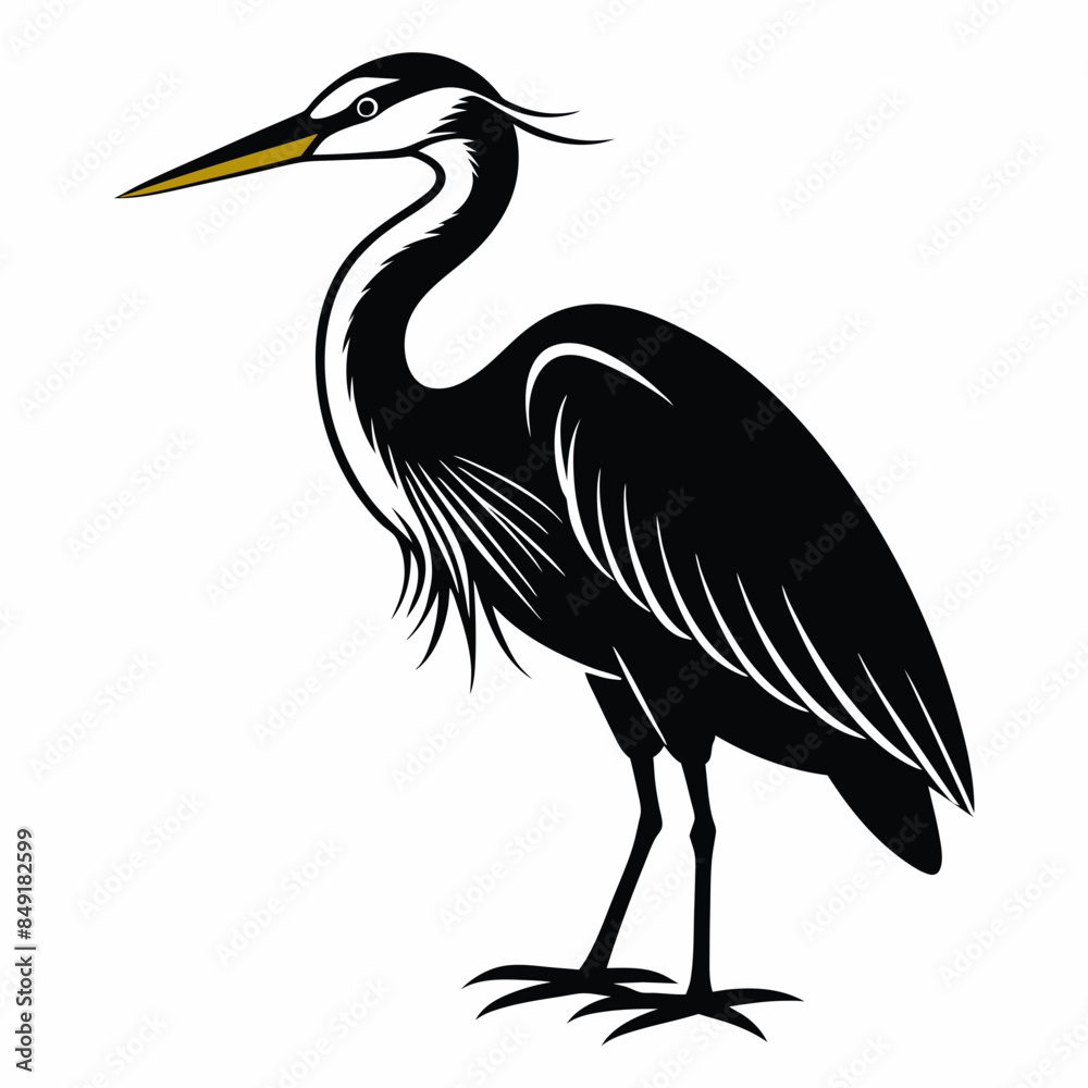 Obraz premium Solid black outline Great Blue Heron animal vector svg