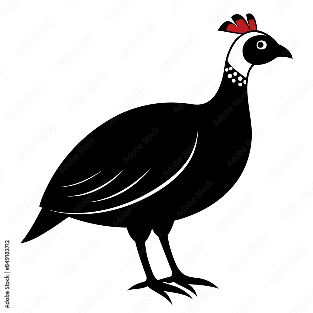 Fototapeta premium Solid black outline Guinea Fowl animal vector svg