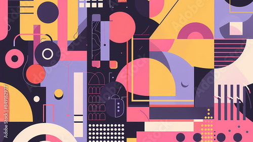 Set Of Swiss Design Inspired Background Vector Illustration. Cool Geometric Abstract Modernist Placard.