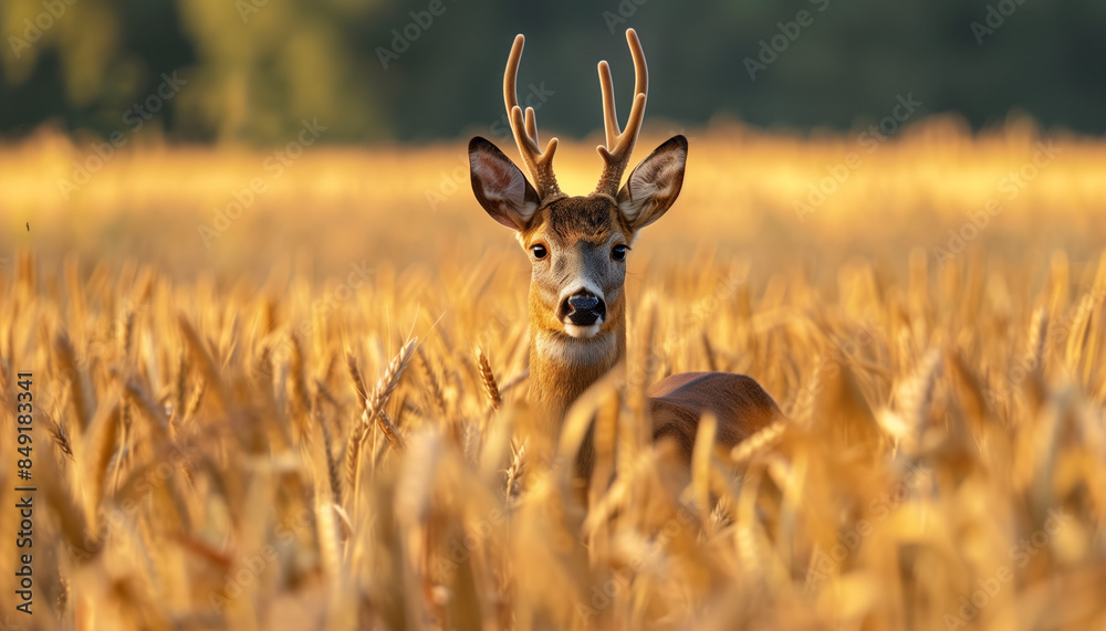 deer buck watching camera with tall wheat background deer buck watching camera with tall wheat background