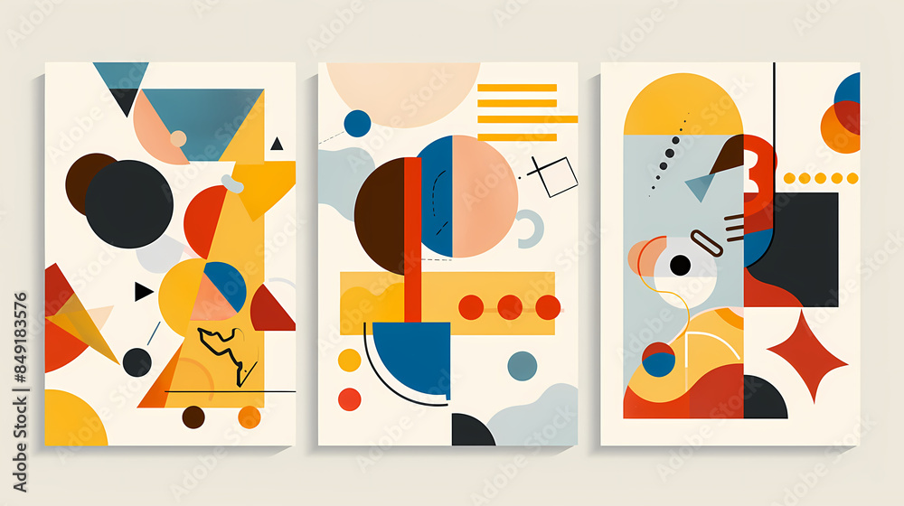 Fototapeta premium Set Of Swiss Design Inspired Background Vector Illustration. Cool Geometric Abstract Modernist Placard.